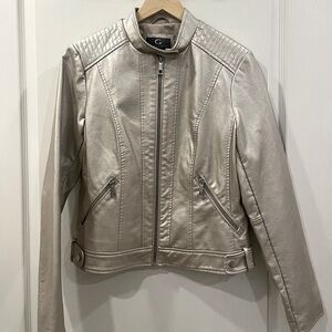 Metallic Faux Leather Moto Jacket